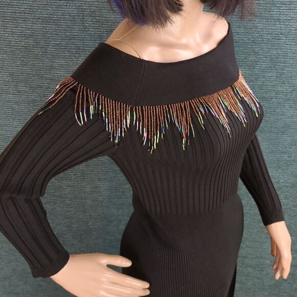Vintage Bead Fringed Off Shoulder Sweater, SO BEAUTIFUL! - Picture 2 of 11